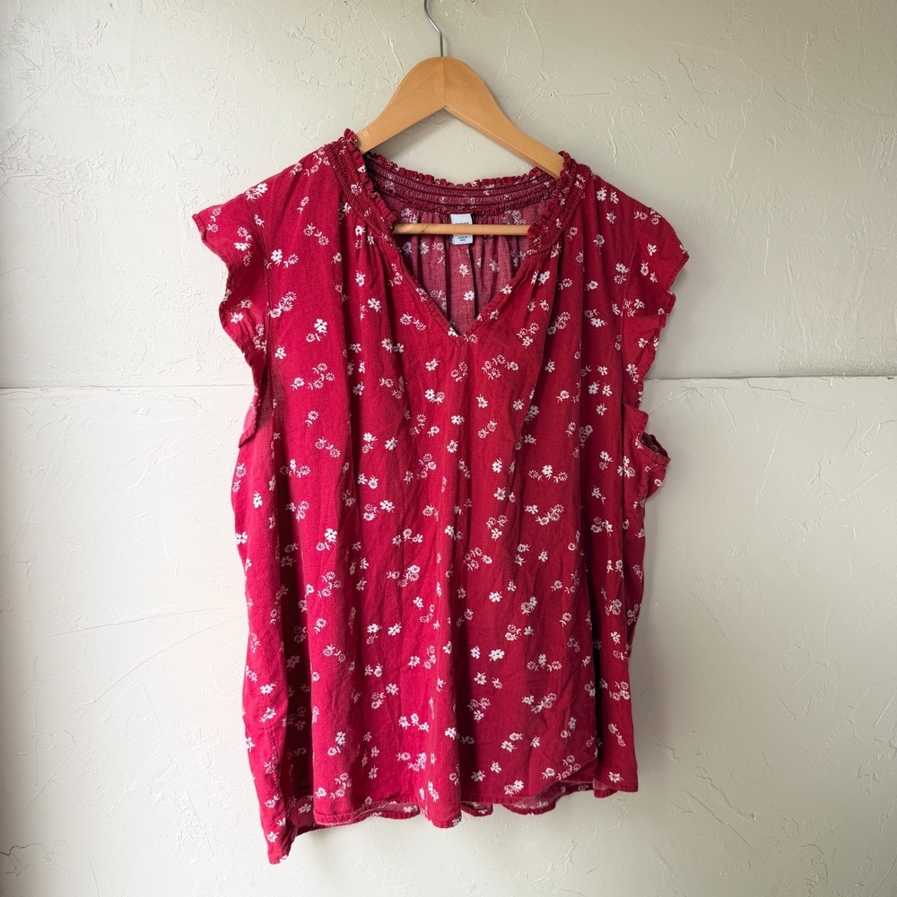 Floral Peasant Top XL Red Boho Cottagecore Prairie Cotton Western Americana